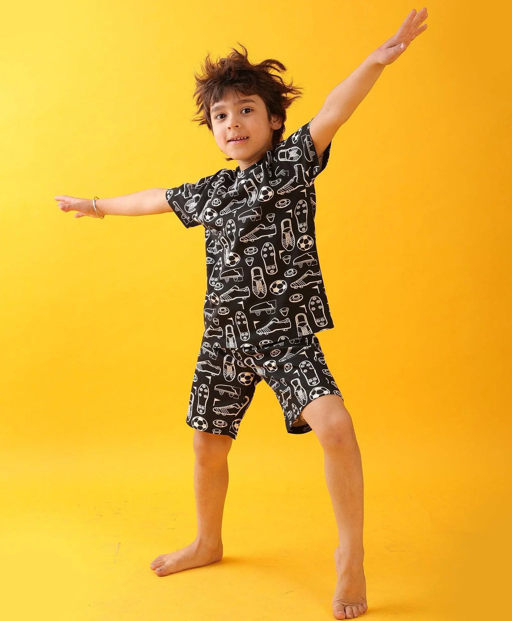 FOOTBALL SHOES SLEEPWEAR SHORTS SET - BLACK