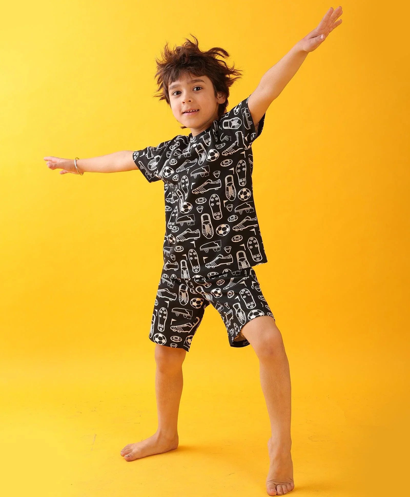 FOOTBALL SHOES SLEEPWEAR SHORTS SET - BLACK