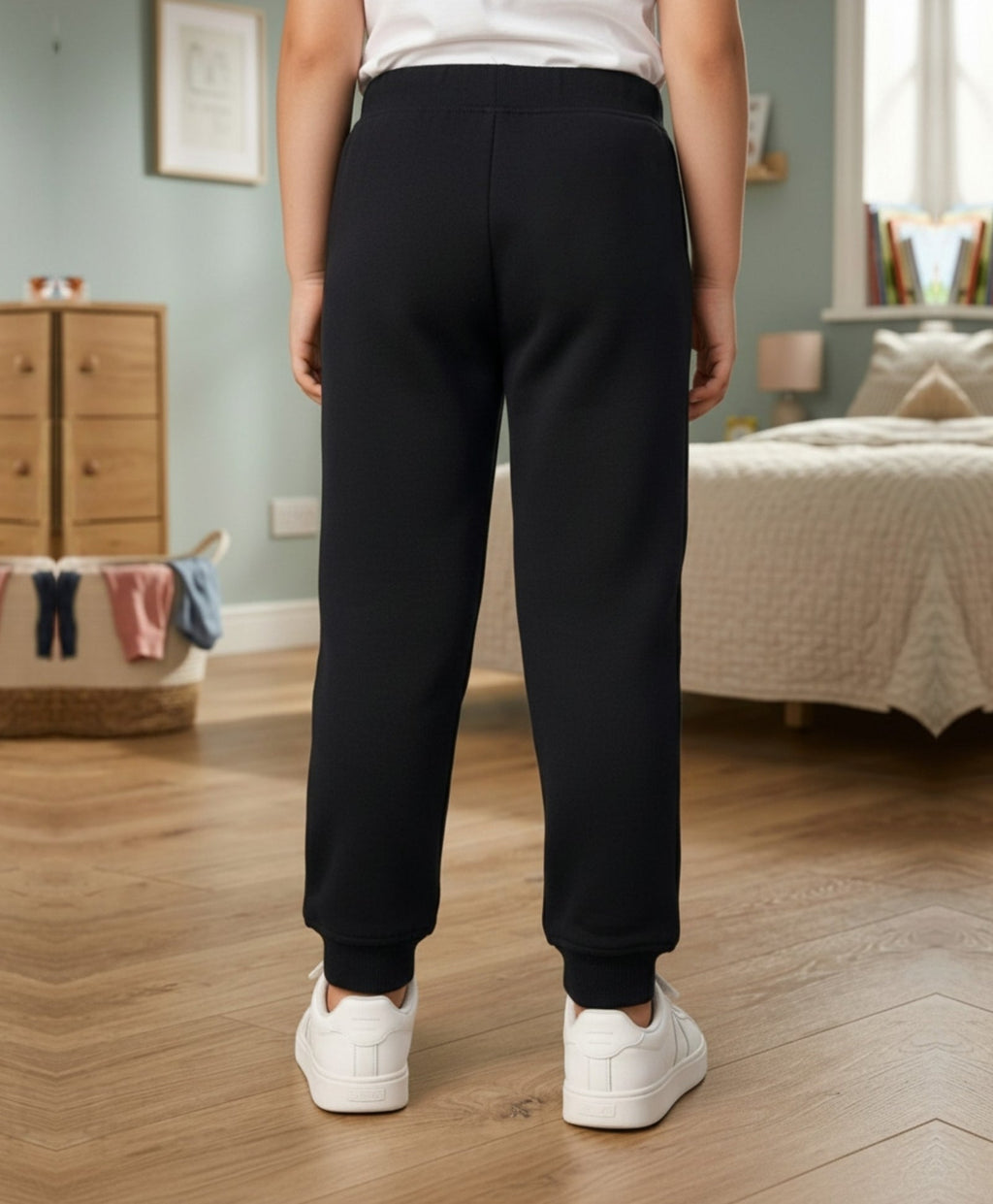 BLACK SILVER HEART INTERLOCK SUMMER JOGGER - BLACK