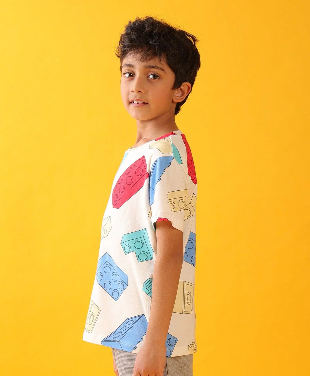 BLOCK BUILDER SHORT SLEEVES BOYS T-SHIRT - OFF WHITE