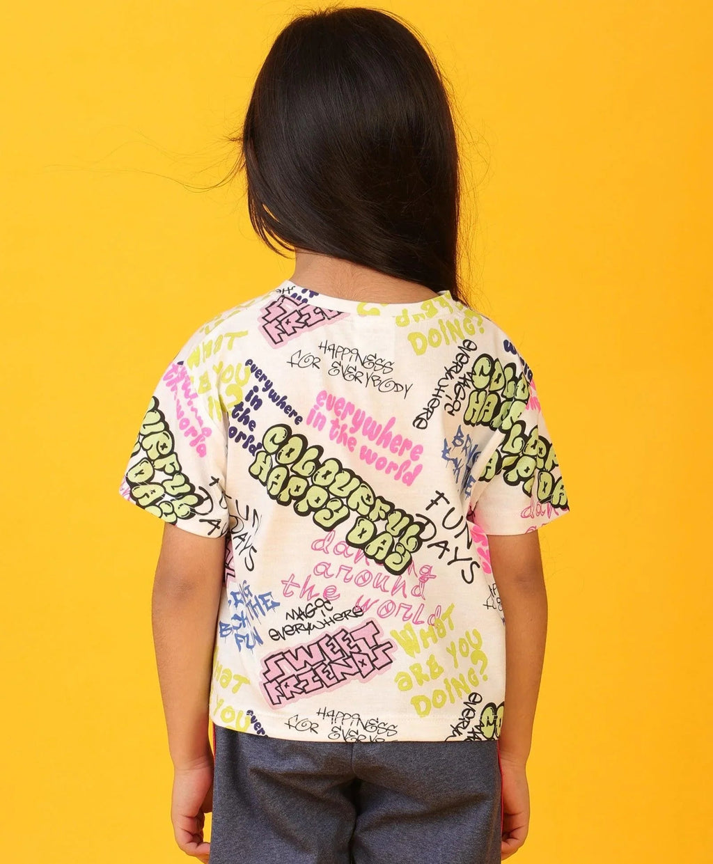 COLORFULL HAPPINESS SHORT SLEEVES T-SHIRT - WHITE