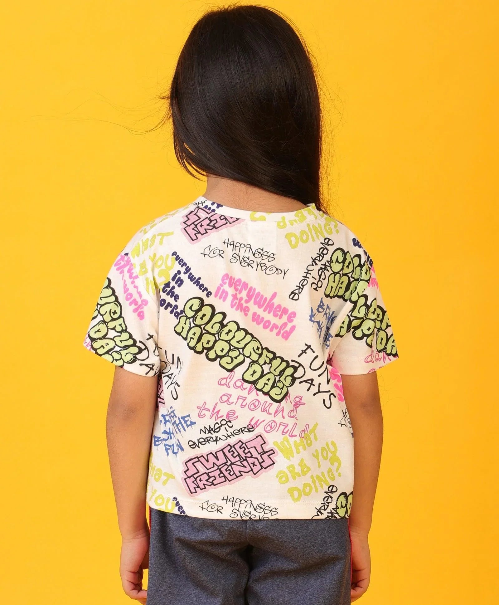 COLORFULL HAPPINESS SHORT SLEEVES T-SHIRT - WHITE