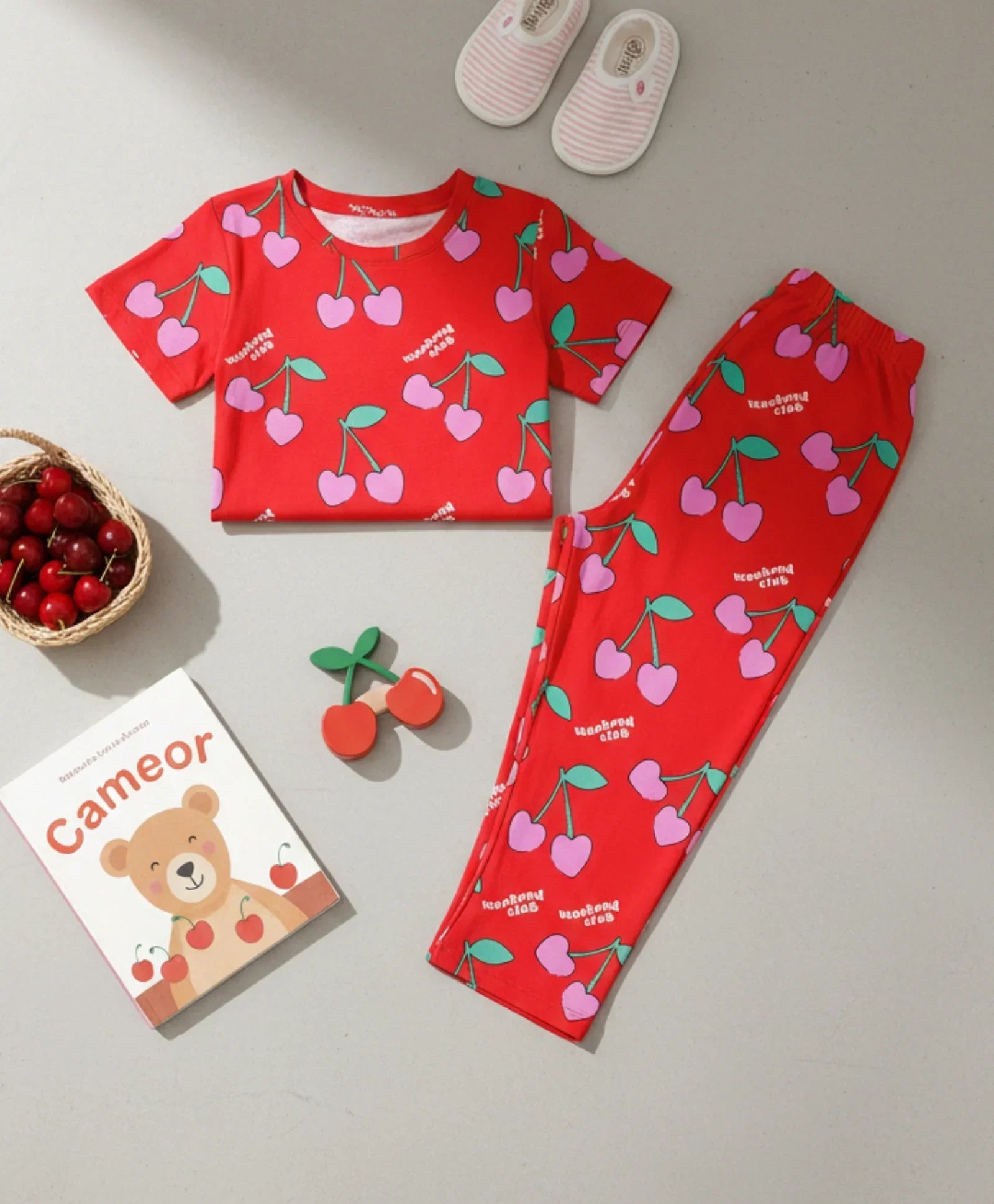 CHERRY RED SHORT SLEEVES PYJAMA SET - RED