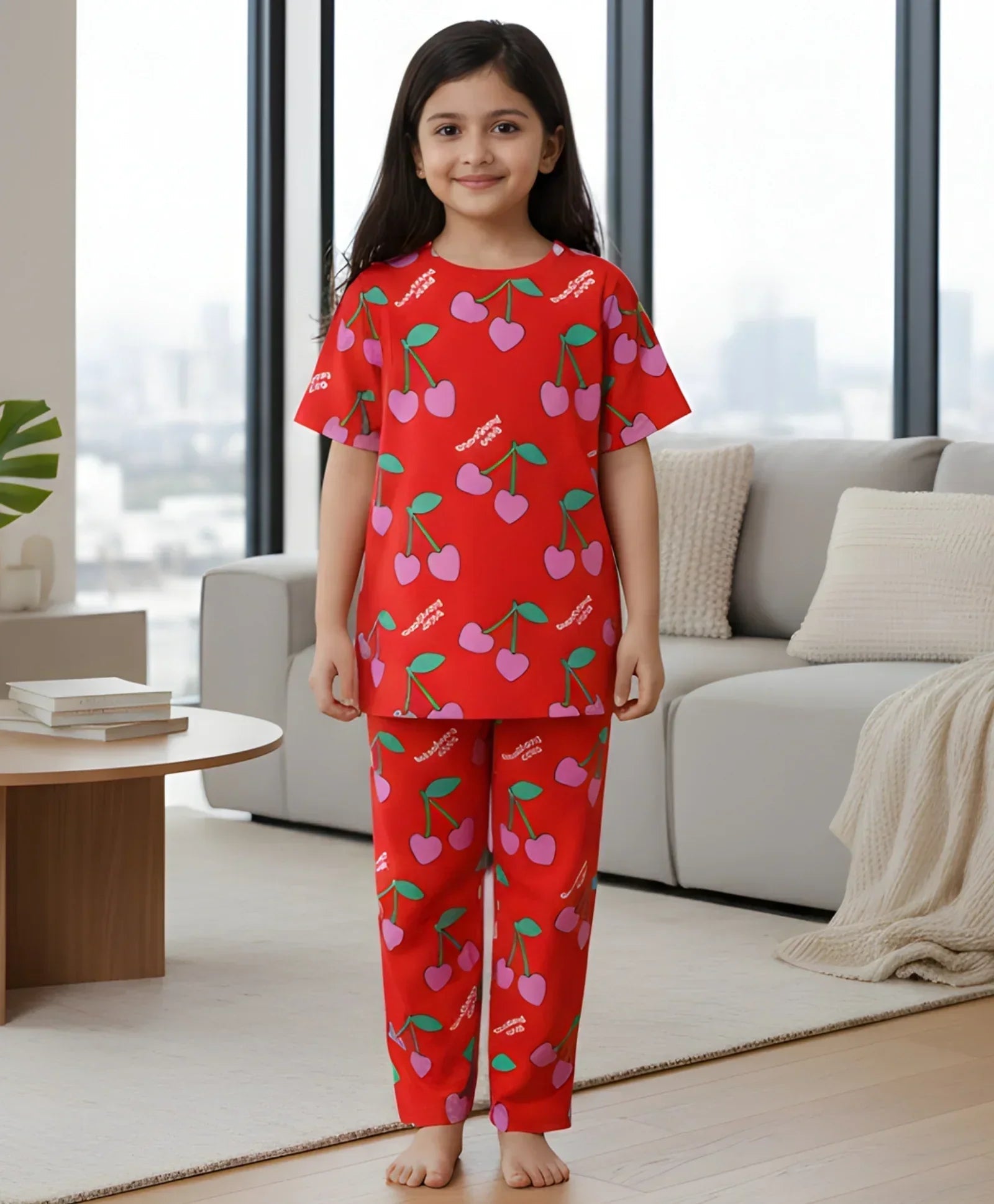 CHERRY RED SHORT SLEEVES PYJAMA SET - RED