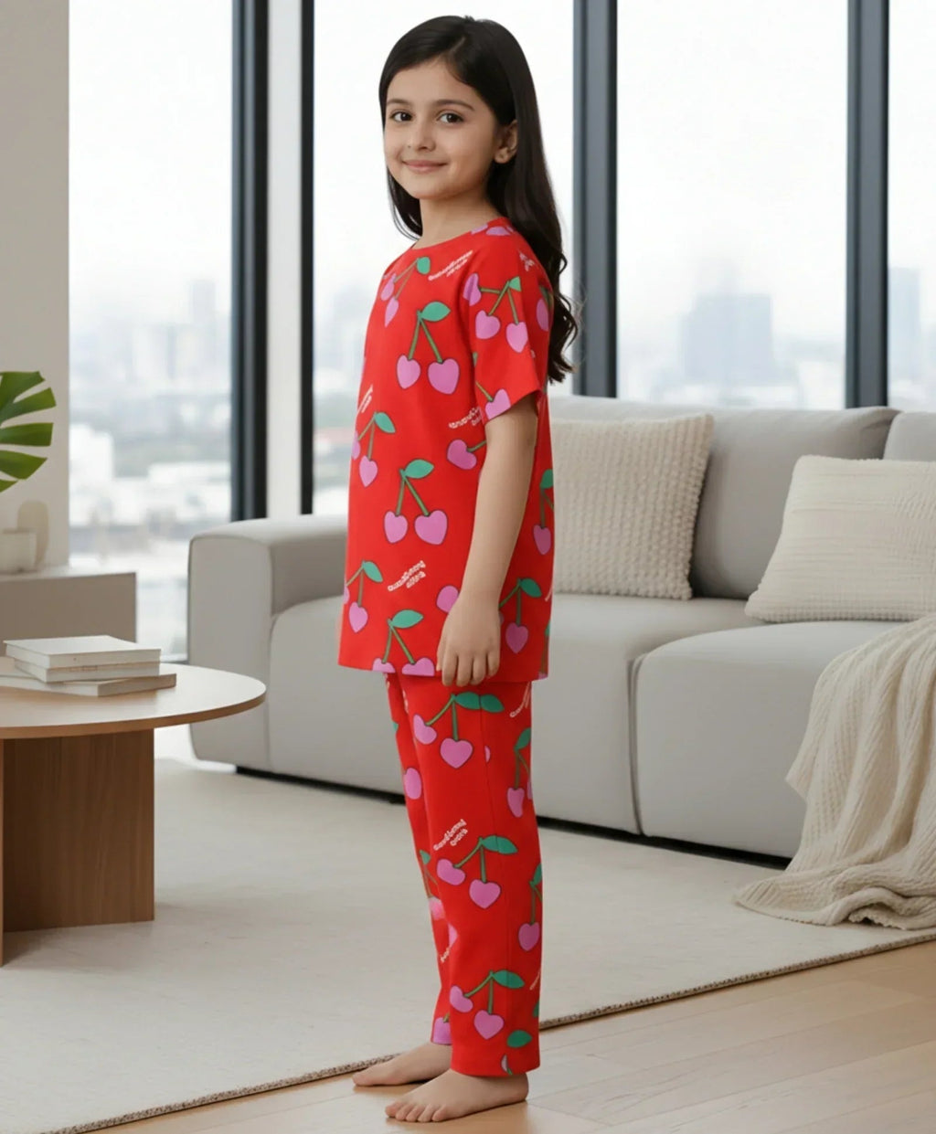 CHERRY RED SHORT SLEEVES PYJAMA SET - RED