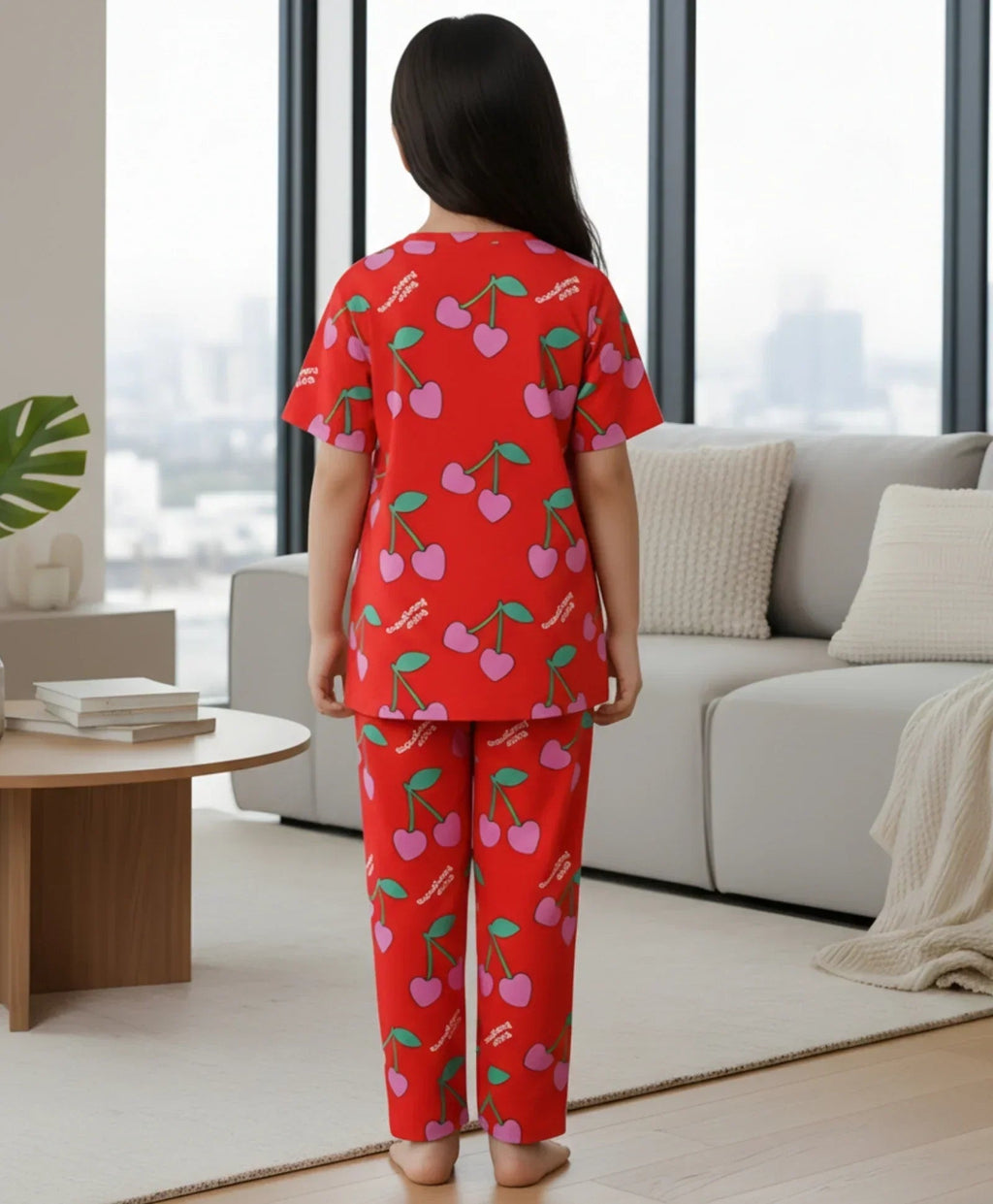 CHERRY RED SHORT SLEEVES PYJAMA SET - RED