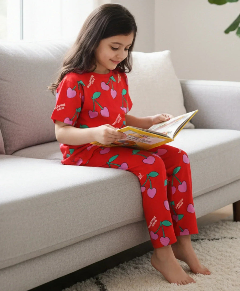 CHERRY RED SHORT SLEEVES PYJAMA SET - RED