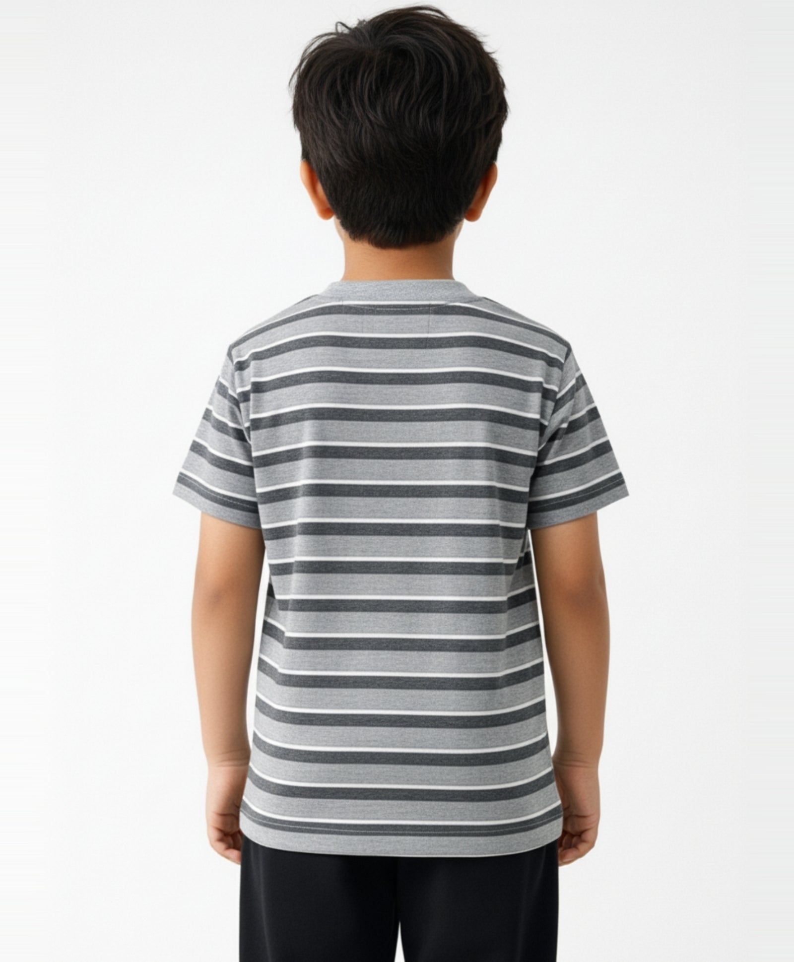 GREY MELANGE STRIPED SHORT SLEEVES BOYS T-SHIRT - GREY