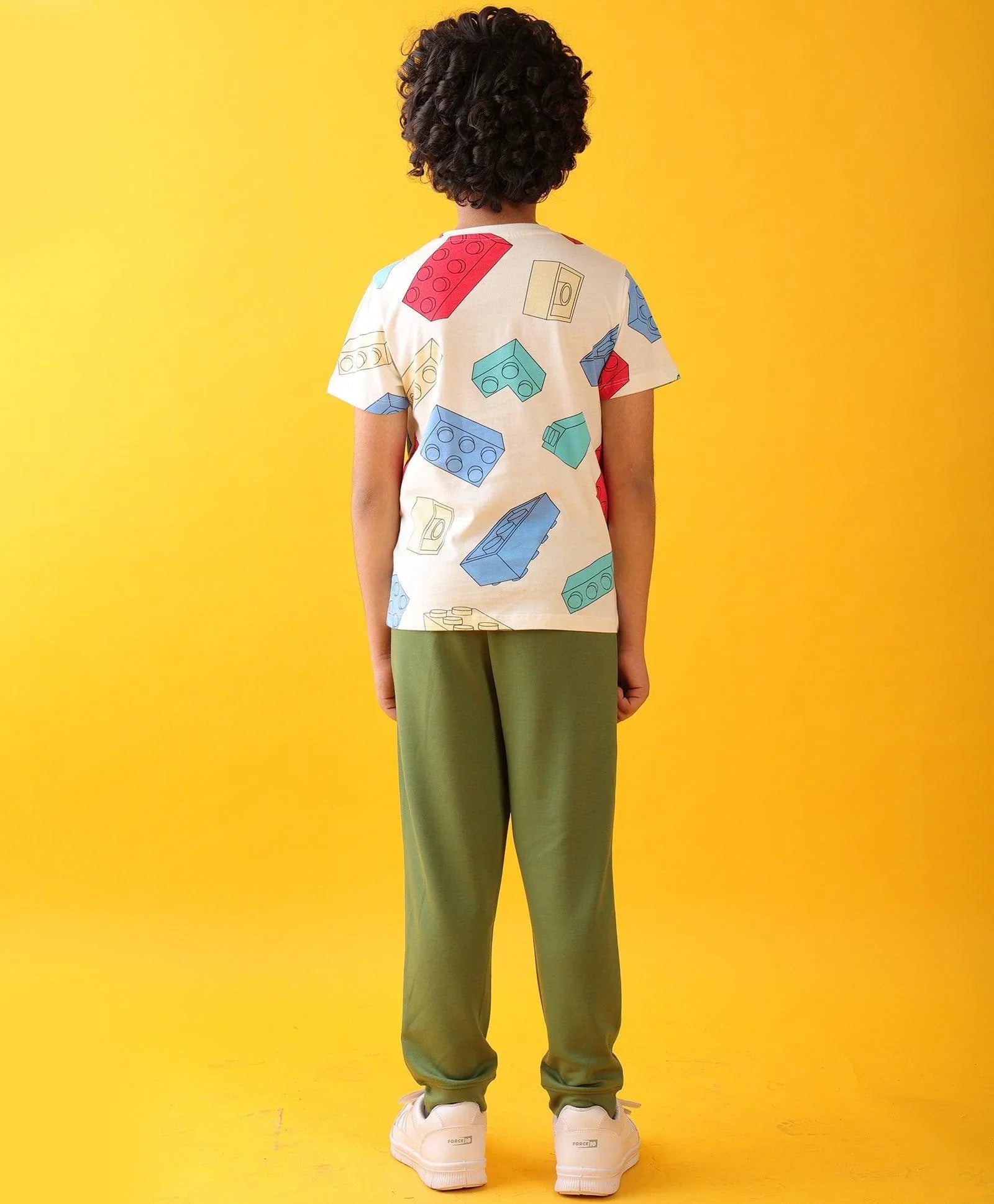 BLOCK BUILDER OLIVE BOYS SUMMER JOGGER SET - WHITE/OLIVE