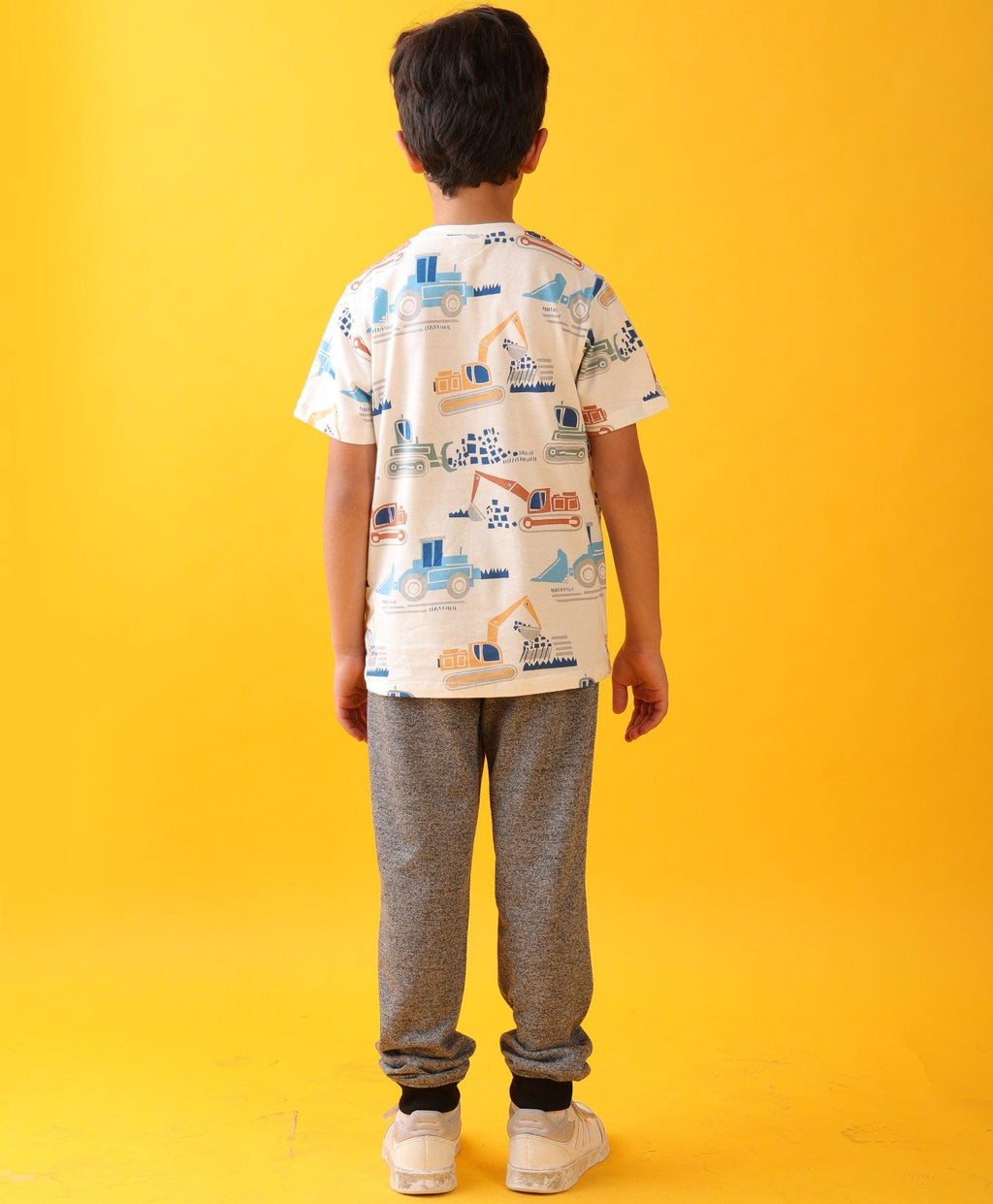 DIGGER PRINT BLACK MELANGE BOYS SUMMER JOGGER SET - WHITE/BLACK MELANGE