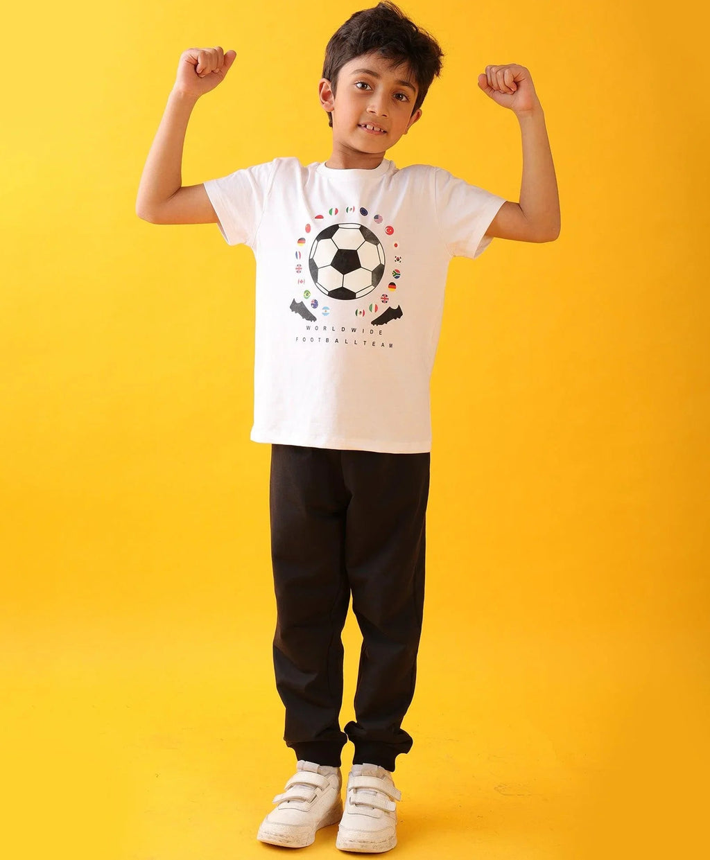FOOTBALL SUMMER BLACK BOYS JOGGER SET - WHITE/BLACK