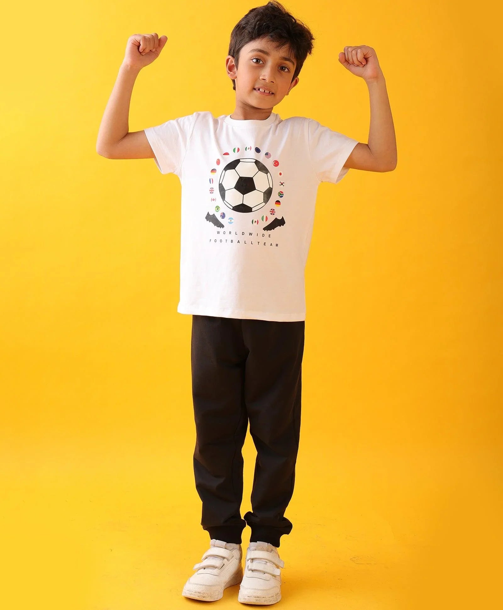 FOOTBALL SUMMER BLACK BOYS JOGGER SET - WHITE/BLACK