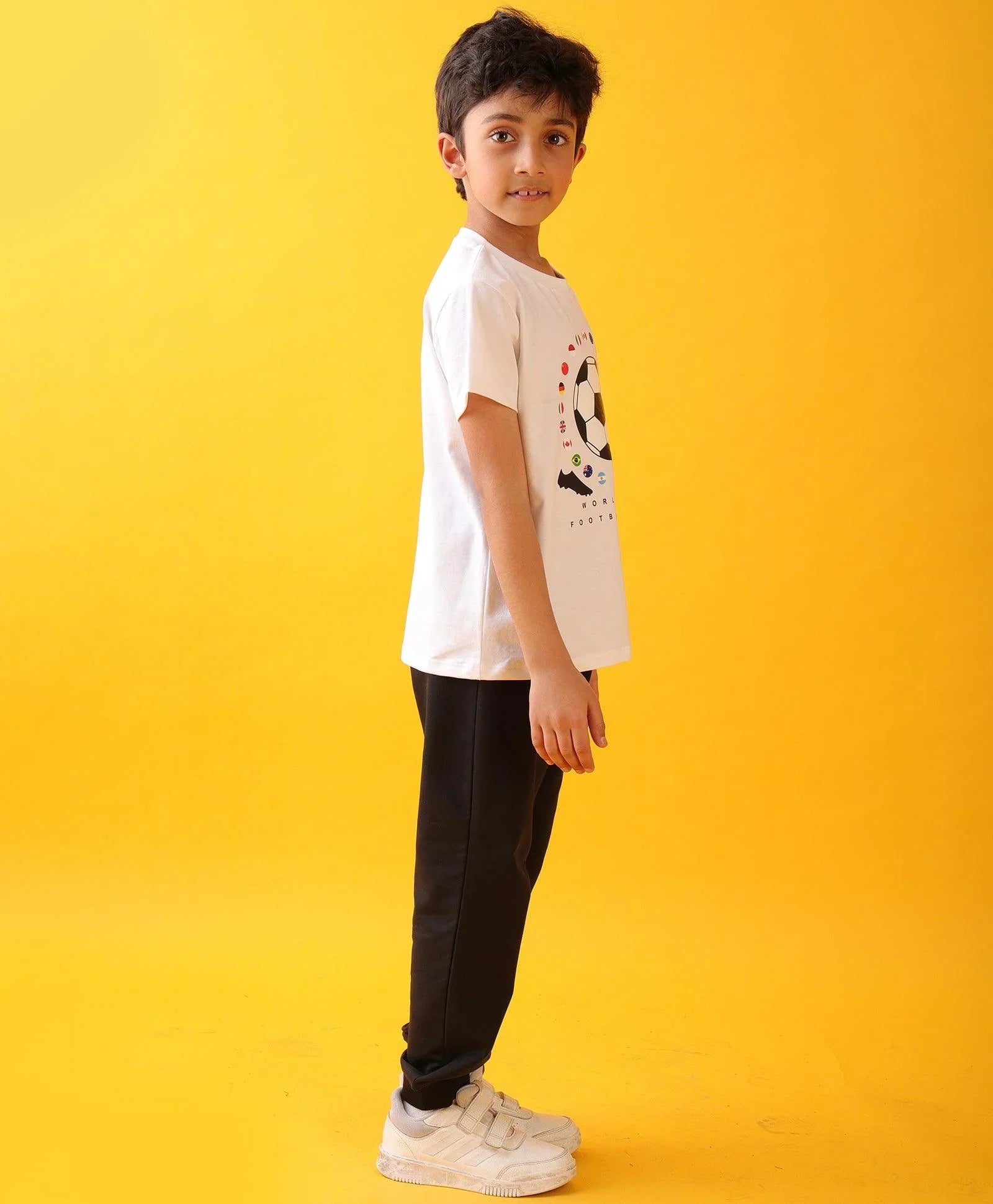 FOOTBALL SUMMER BLACK BOYS JOGGER SET - WHITE/BLACK