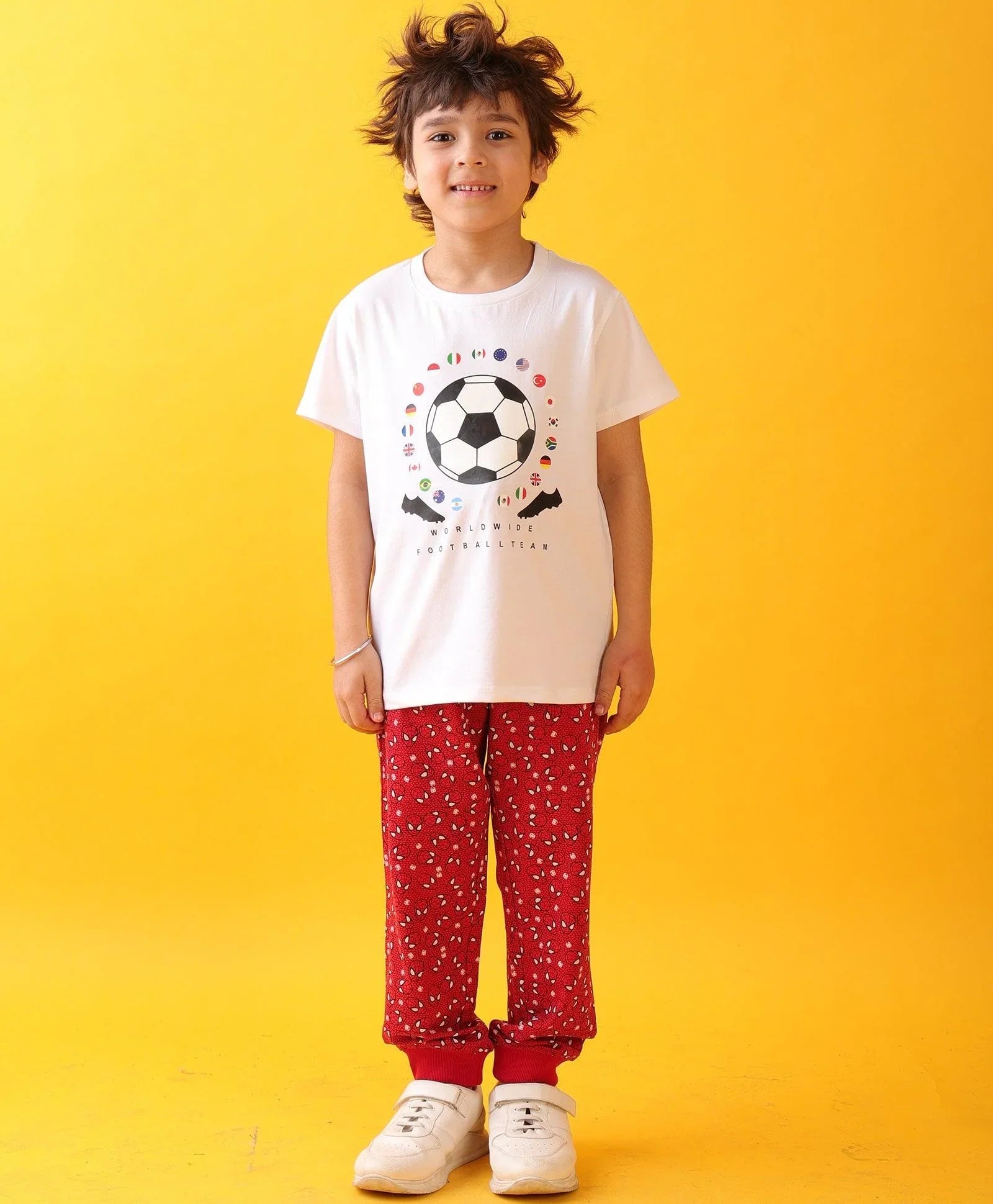 FOOTBALL SPIDER RED BOYS JOGGER SET - WHITE/RED