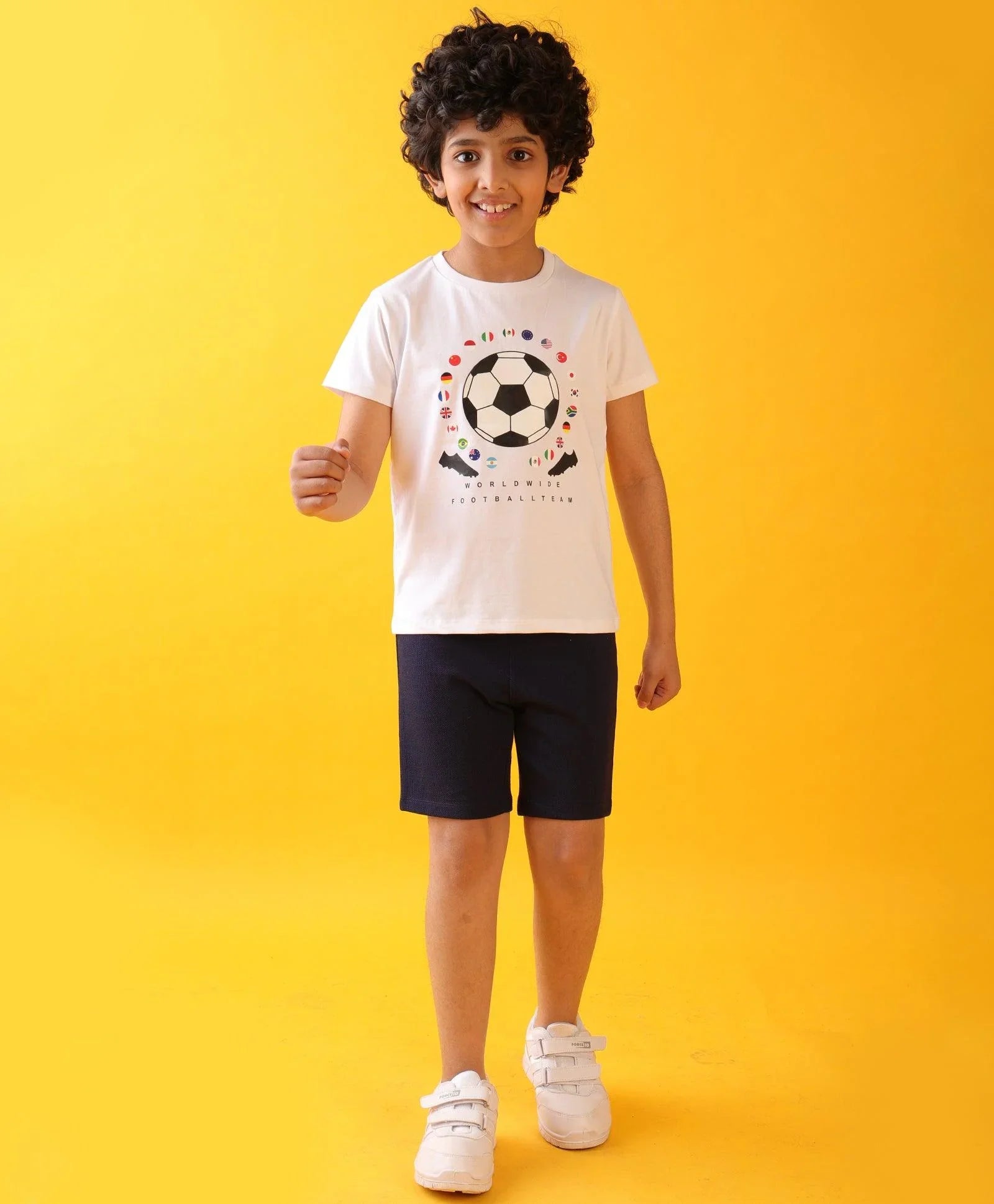 FOOTBALL DENIM BOYS SHORTS SET - WHITE/DENIM