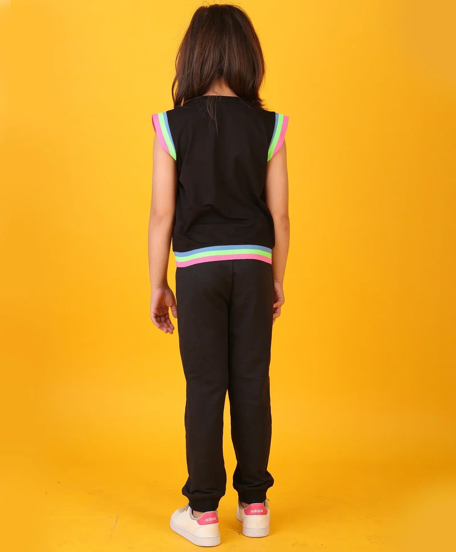 BLACK INTERLOCK FUN RIB GIRLS JOGGER SET - BLACK