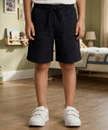 BLACK TEXTURE STRIPE BOYS SHORTS - BLACK