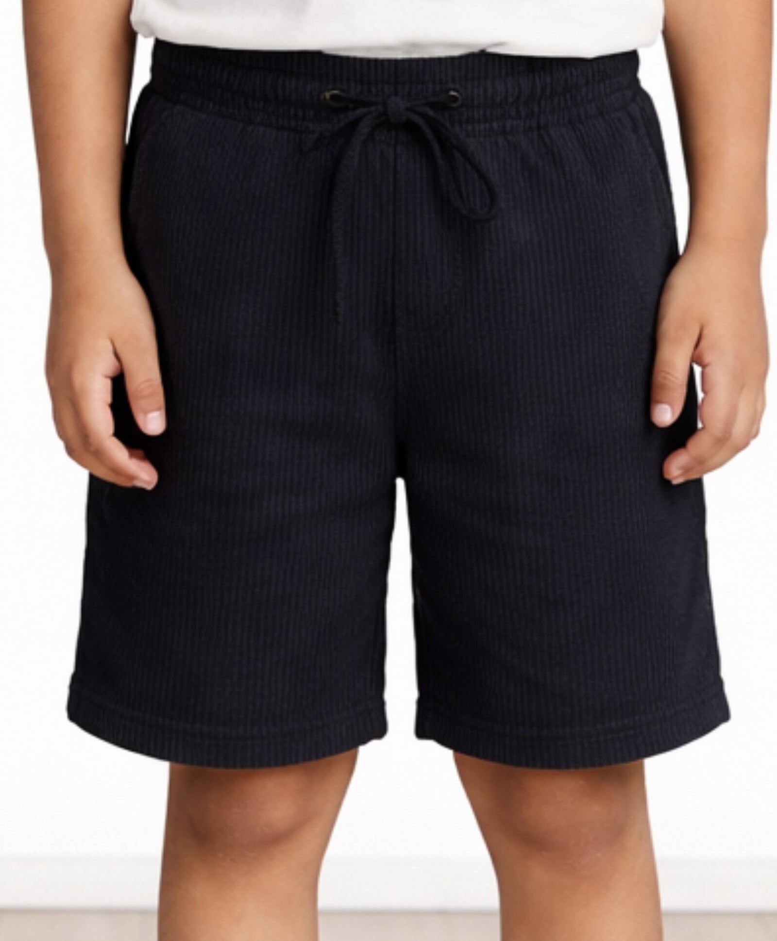 BLACK TEXTURE STRIPE BOYS SHORTS - BLACK
