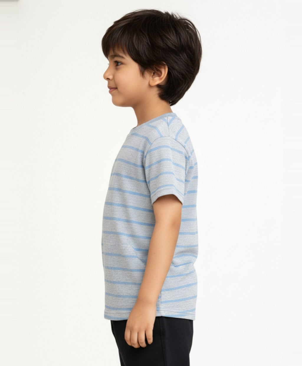 GREY BLUE STRIPE BOYS SHORT SLEEVE T-SHIRT - GREY