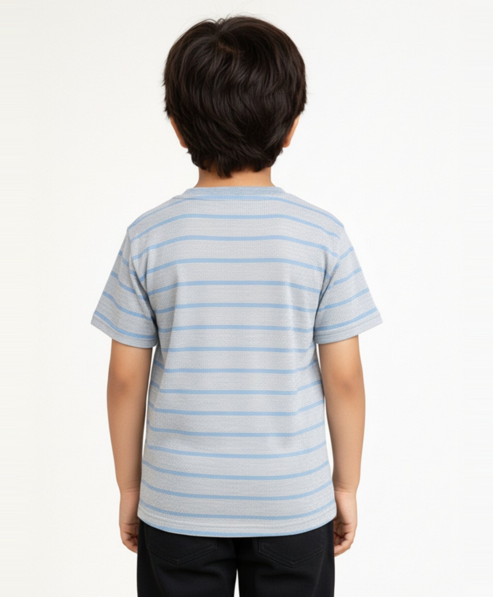 GREY BLUE STRIPE BOYS SHORT SLEEVE T-SHIRT - GREY