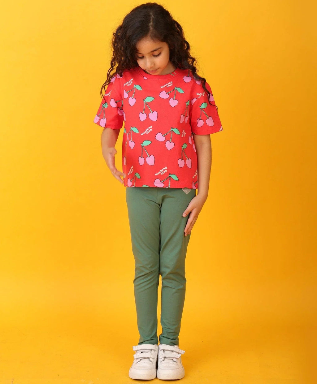 CHERRY RED HEART FUN LEGGING SET - RED/GREEN
