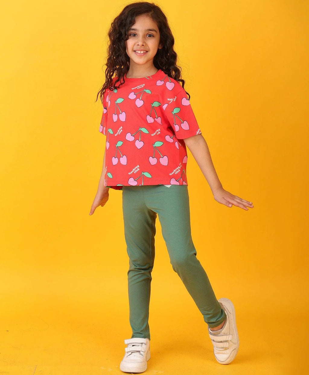CHERRY RED HEART FUN LEGGING SET - RED/GREEN