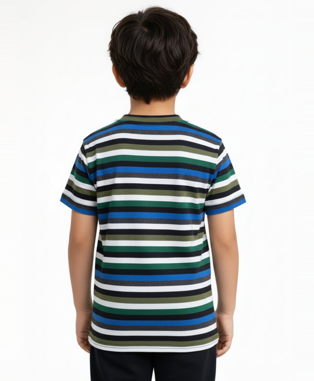 BLUE GREEN WHITE STRIPED BOYS SHORT SLEEVES T-SHIRT - MULTI