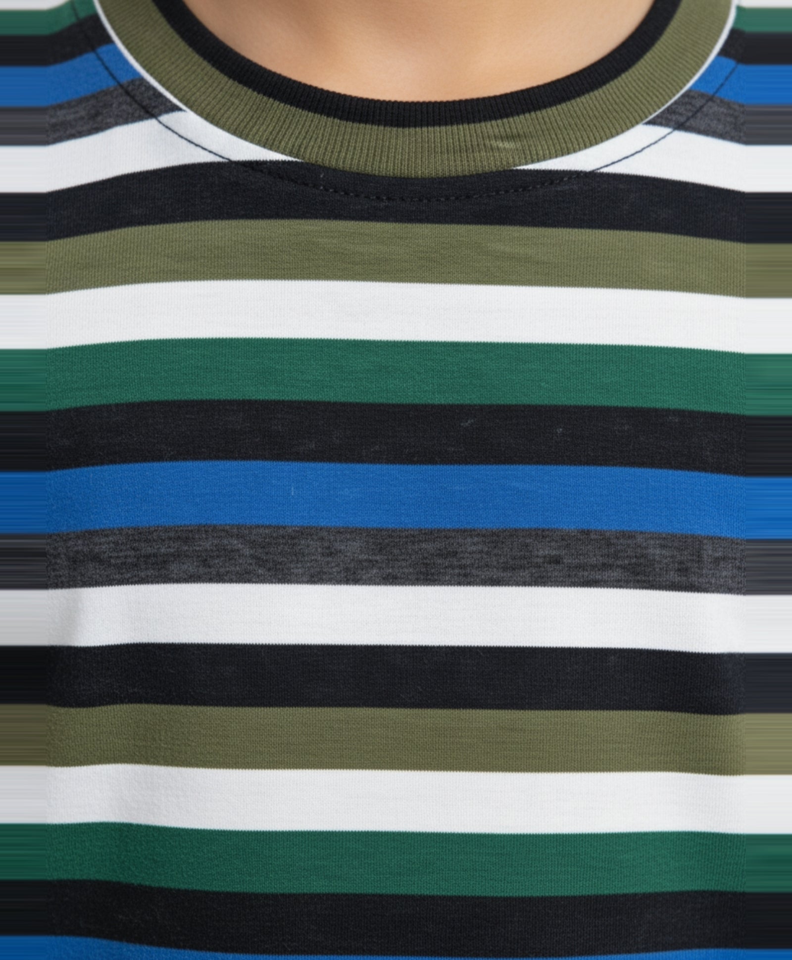 BLUE GREEN WHITE STRIPED BOYS SHORT SLEEVES T-SHIRT - MULTI