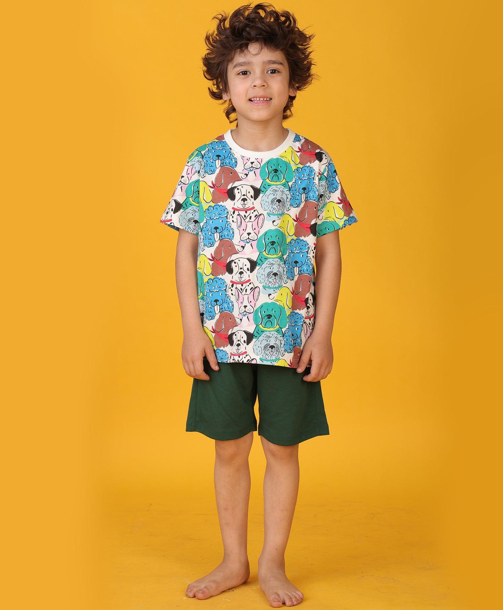 DOGS GREEN SLEEPWEAR SHORT SET - WHITE/GREEN