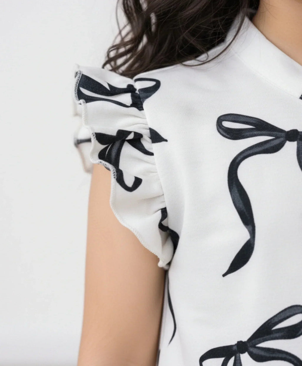 BLACK BOW FRILL SUMMER DRESS - OFF WHITE