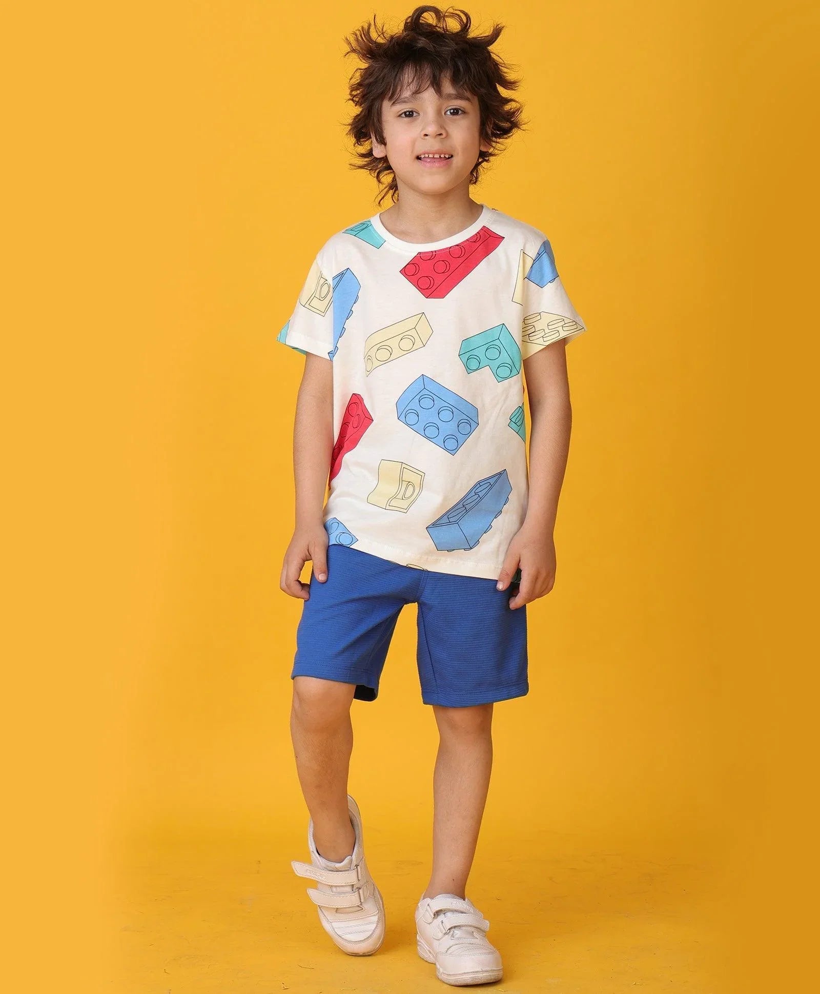BLOCK T-SHIRT ROYAL SHORTS SET - WHITE/ROYAL