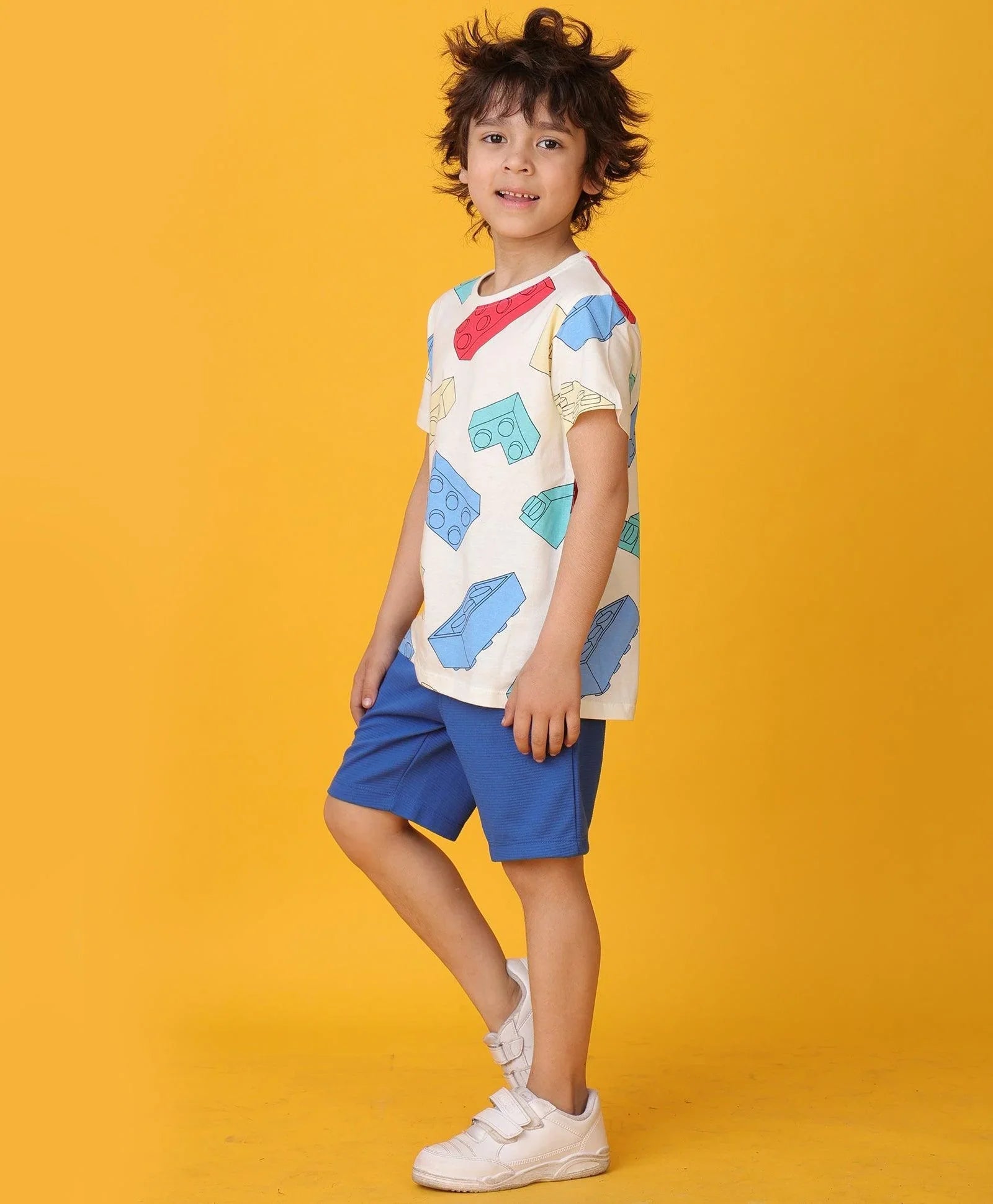 BLOCK T-SHIRT ROYAL SHORTS SET - WHITE/ROYAL