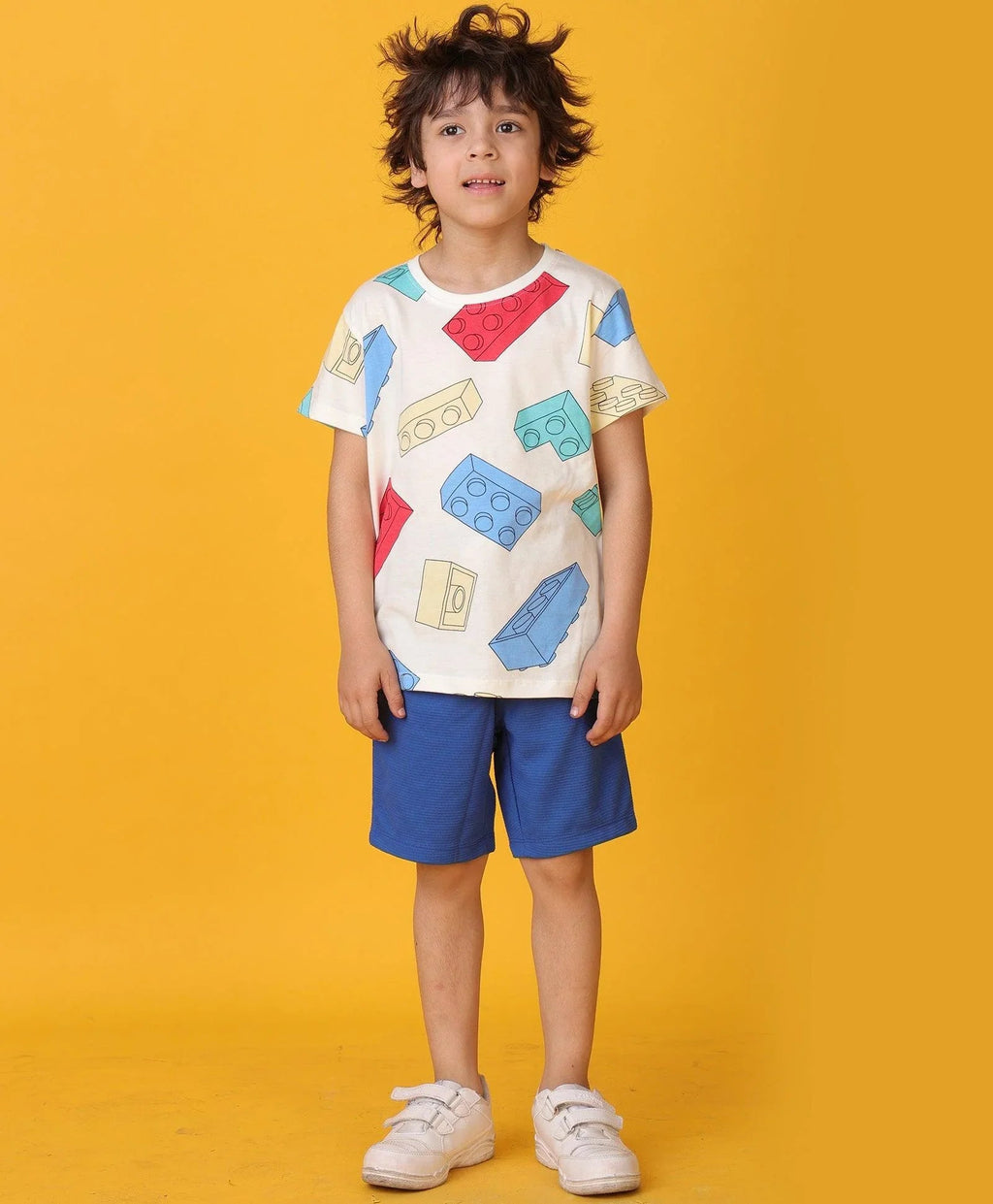 BLOCK T-SHIRT ROYAL SHORTS SET - WHITE/ROYAL