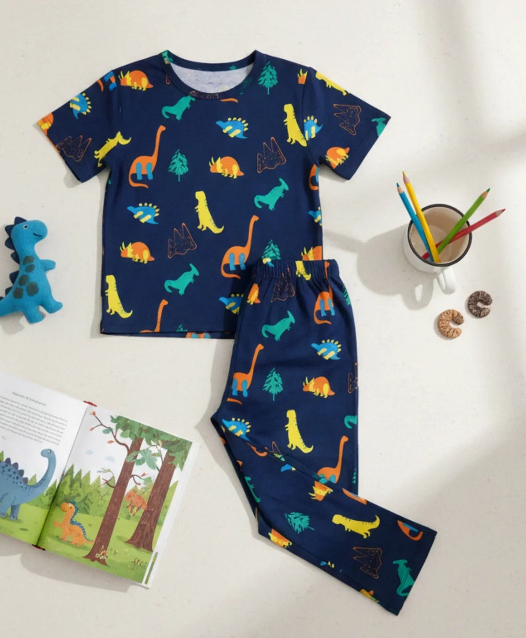 DINOSAUR FUN NAVY GIRLS SHORT SLEEVE PYJAMA SET - NAVY