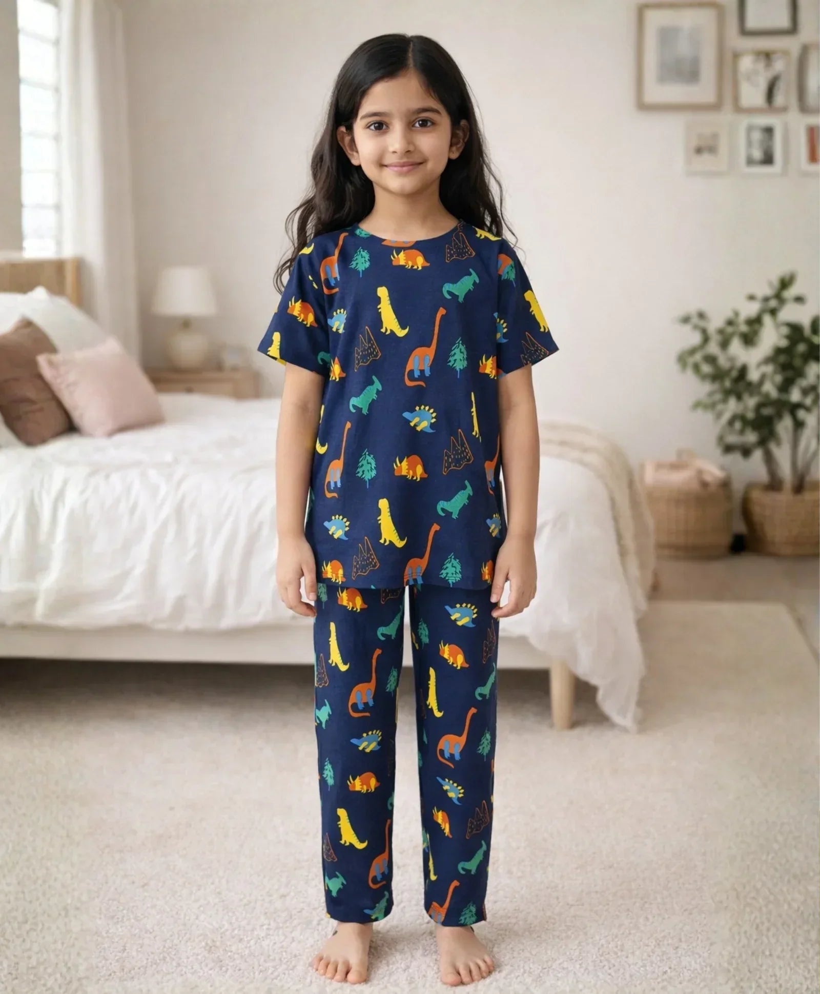 DINOSAUR FUN NAVY GIRLS SHORT SLEEVE PYJAMA SET - NAVY