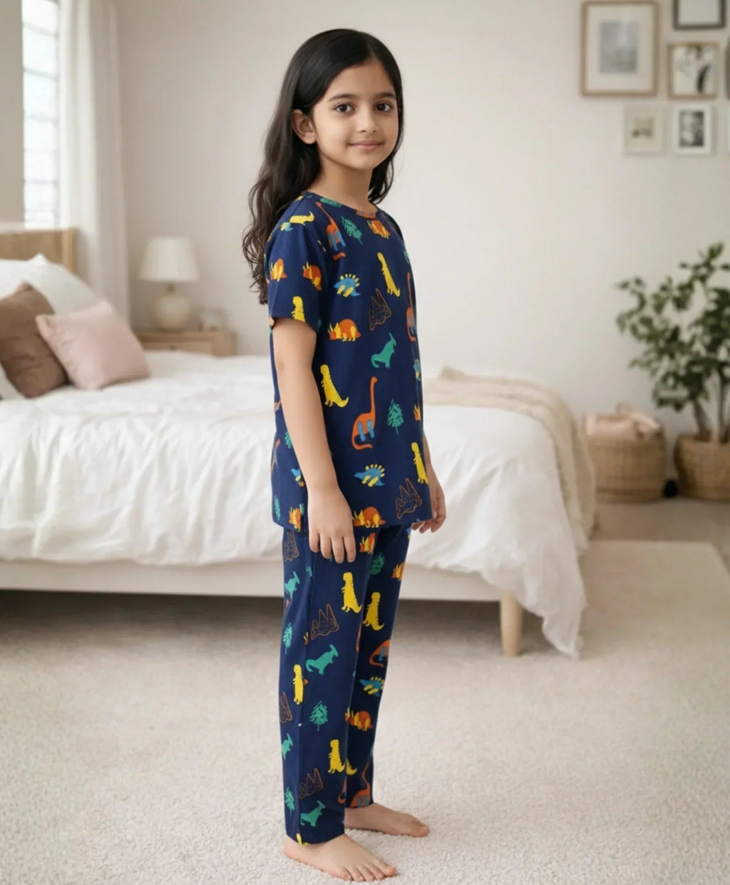 DINOSAUR FUN NAVY GIRLS SHORT SLEEVE PYJAMA SET - NAVY