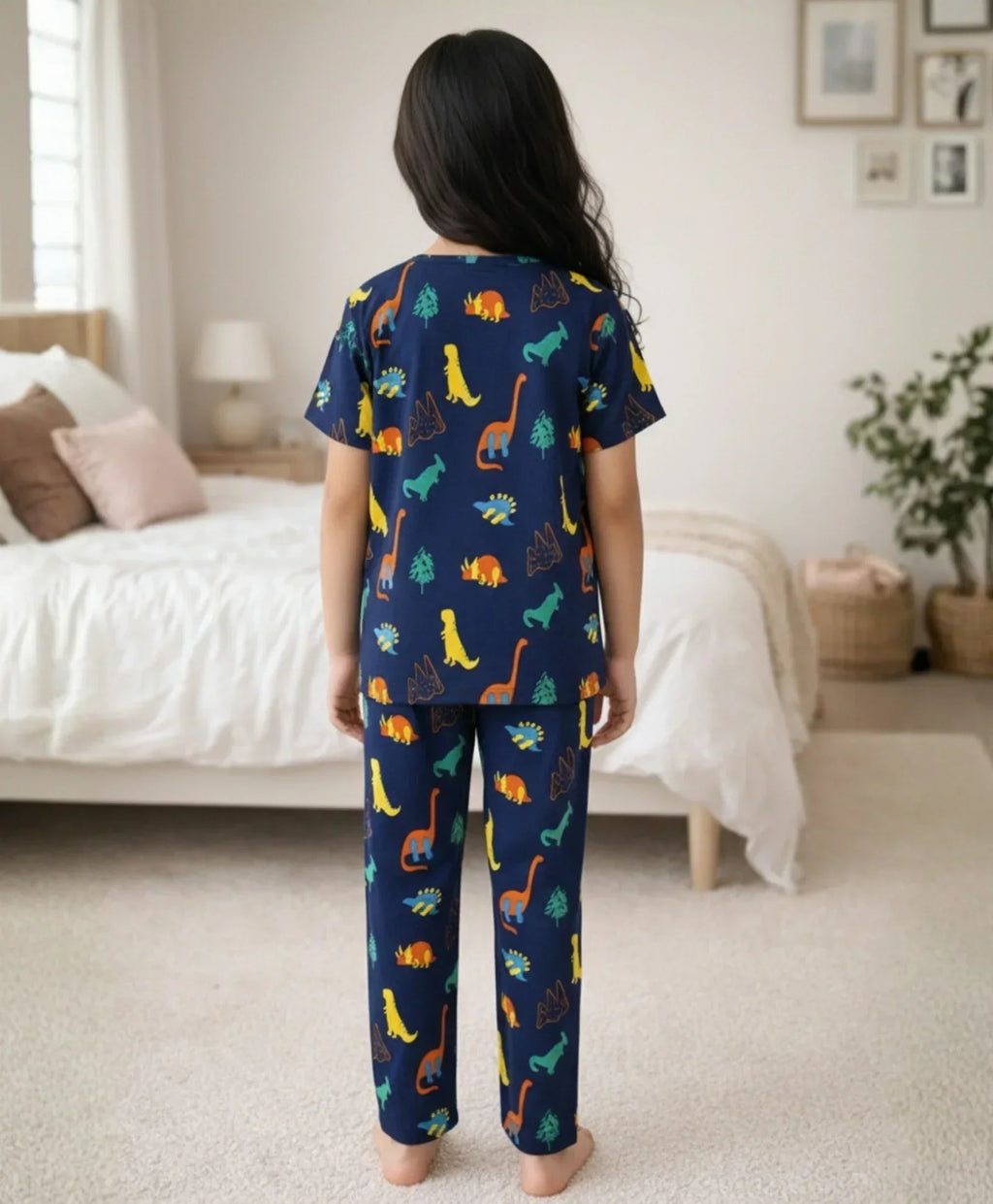 DINOSAUR FUN NAVY GIRLS SHORT SLEEVE PYJAMA SET - NAVY