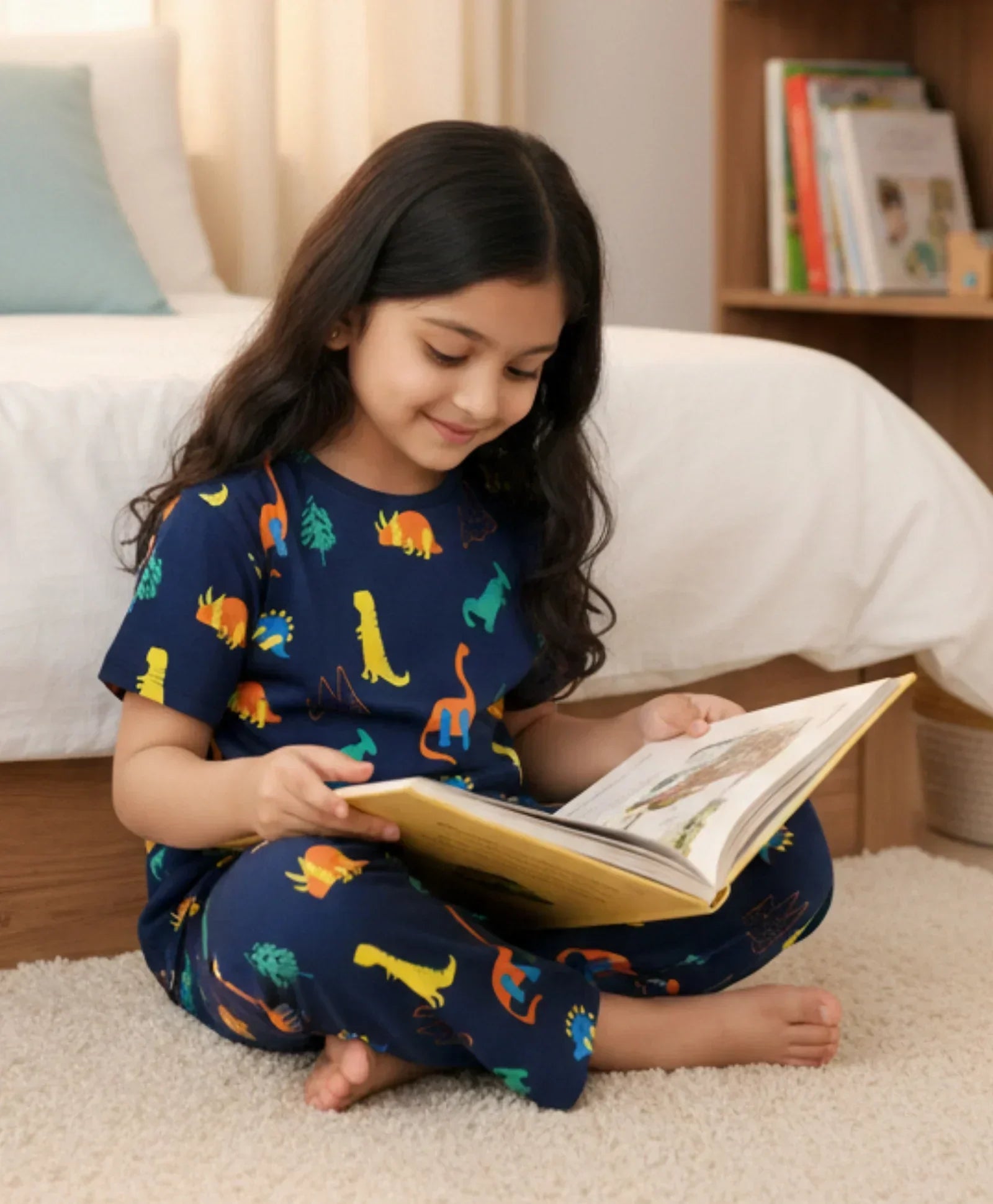 DINOSAUR FUN NAVY GIRLS SHORT SLEEVE PYJAMA SET - NAVY