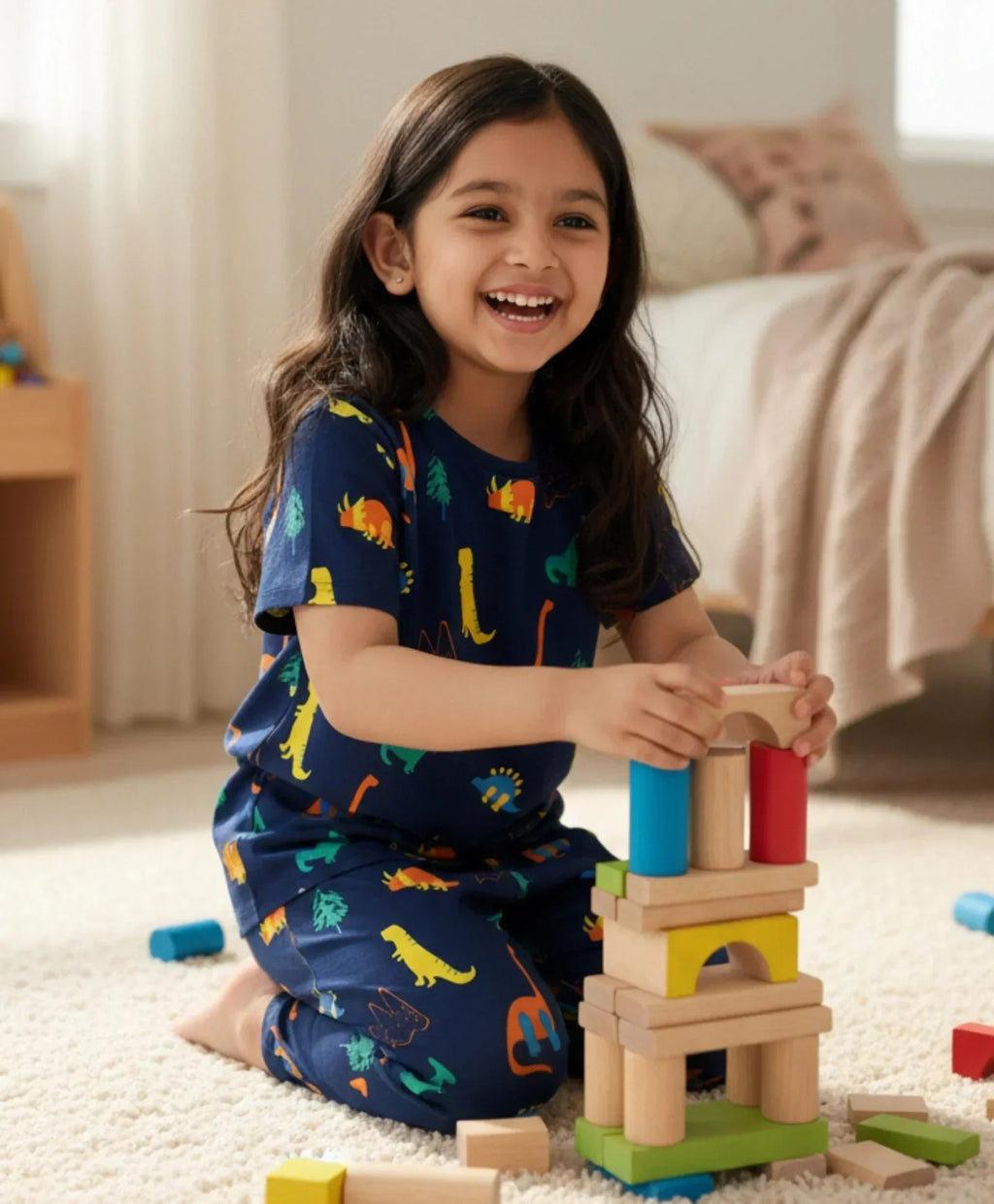 DINOSAUR FUN NAVY GIRLS SHORT SLEEVE PYJAMA SET - NAVY