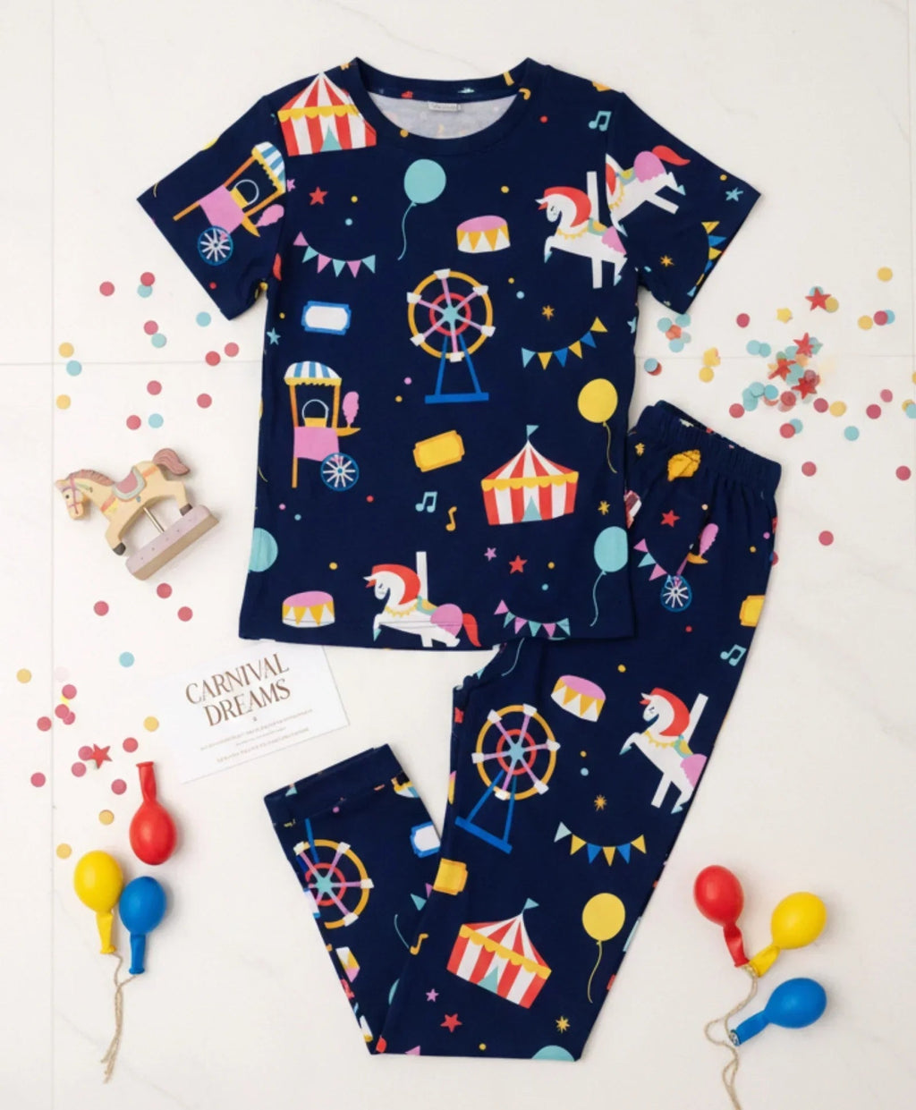 CARNIVAL CIRCUS GIRLS SHORT SLEEVE PYJAMA SET - NAVY