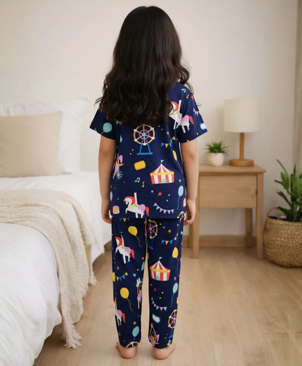 CARNIVAL CIRCUS GIRLS SHORT SLEEVE PYJAMA SET - NAVY