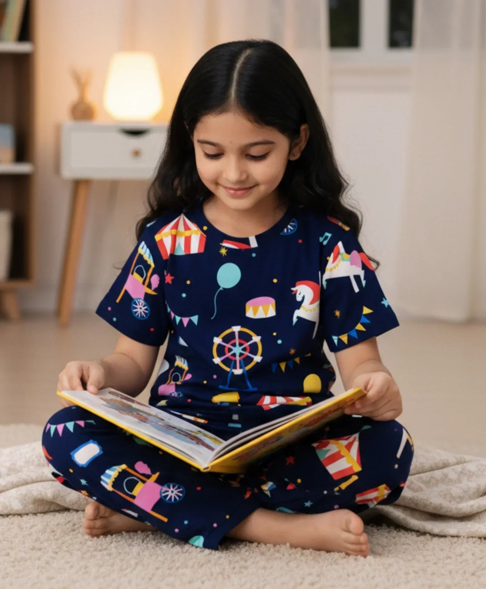 CARNIVAL CIRCUS GIRLS SHORT SLEEVE PYJAMA SET - NAVY