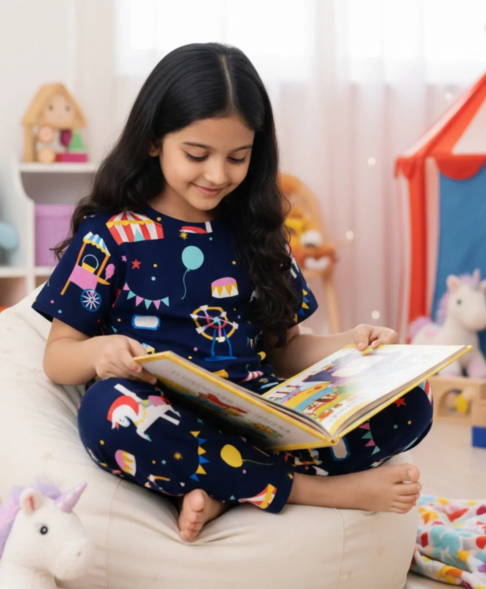 CARNIVAL CIRCUS GIRLS SHORT SLEEVE PYJAMA SET - NAVY