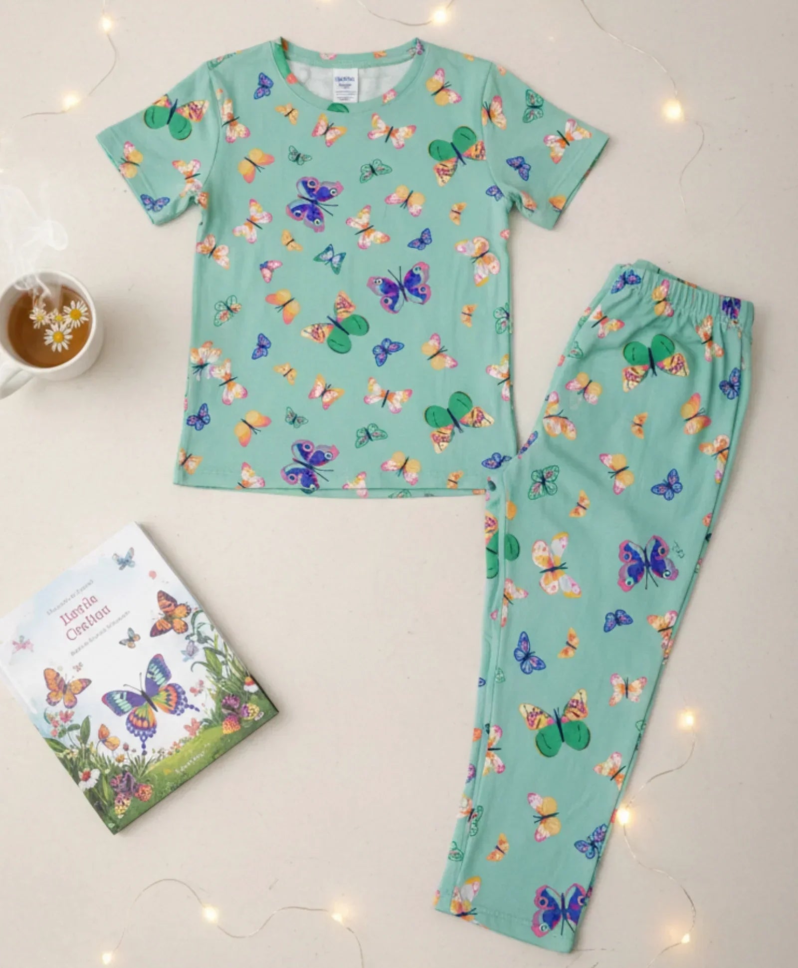 BUTTERFLY GREEN SHORT SLEEVE PYJAMA SET - GREEN