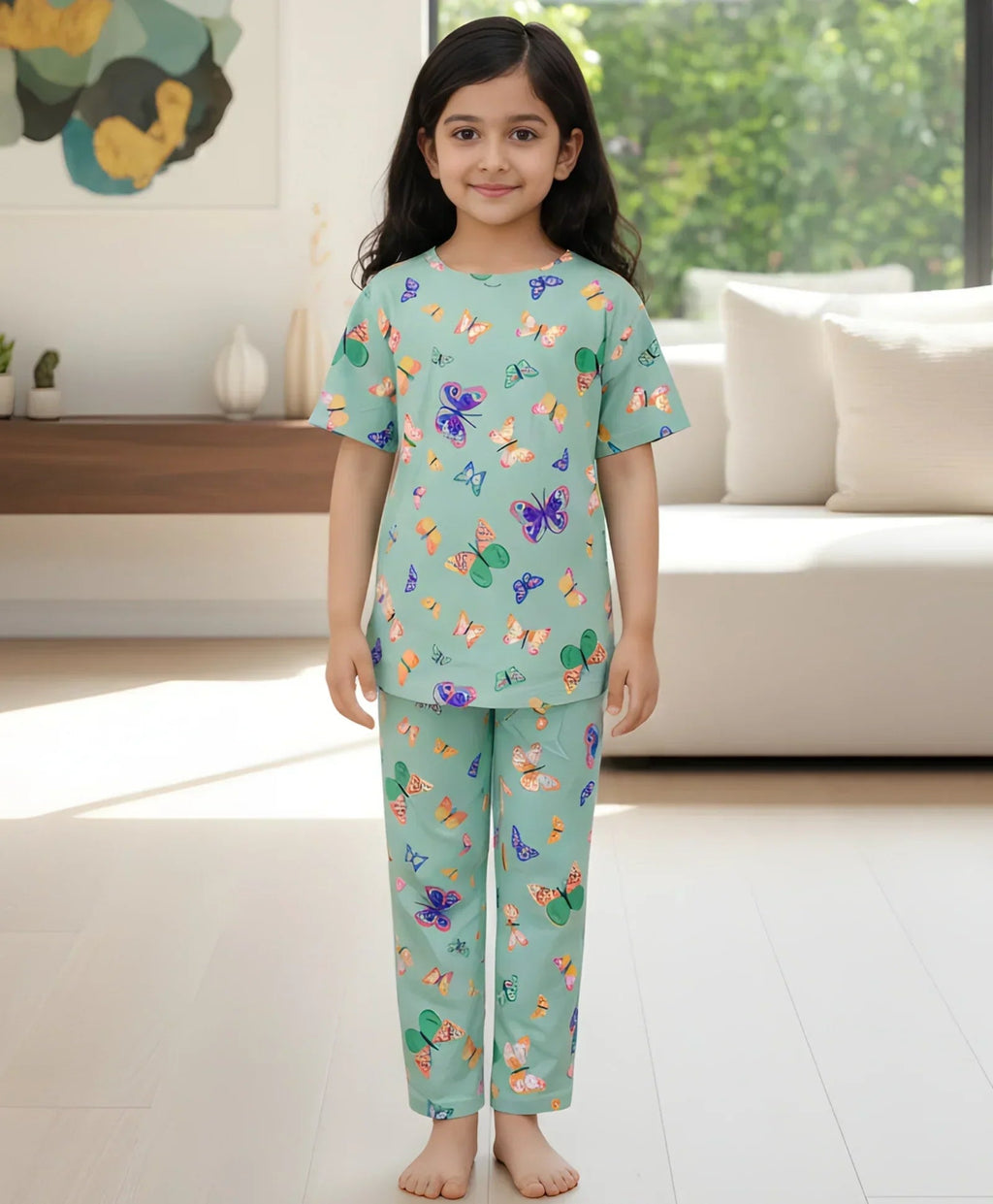 BUTTERFLY GREEN SHORT SLEEVE PYJAMA SET - GREEN