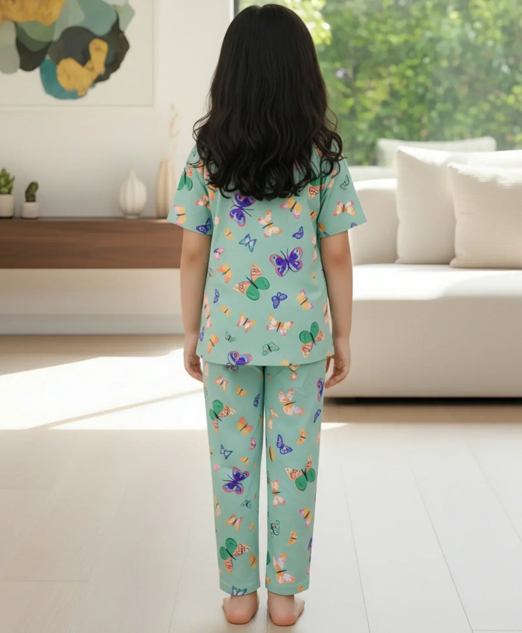 BUTTERFLY GREEN SHORT SLEEVE PYJAMA SET - GREEN