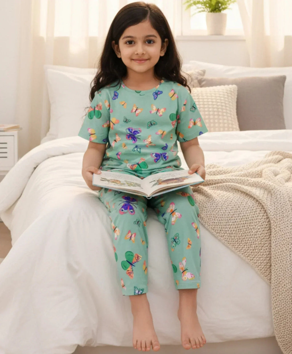 BUTTERFLY GREEN SHORT SLEEVE PYJAMA SET - GREEN