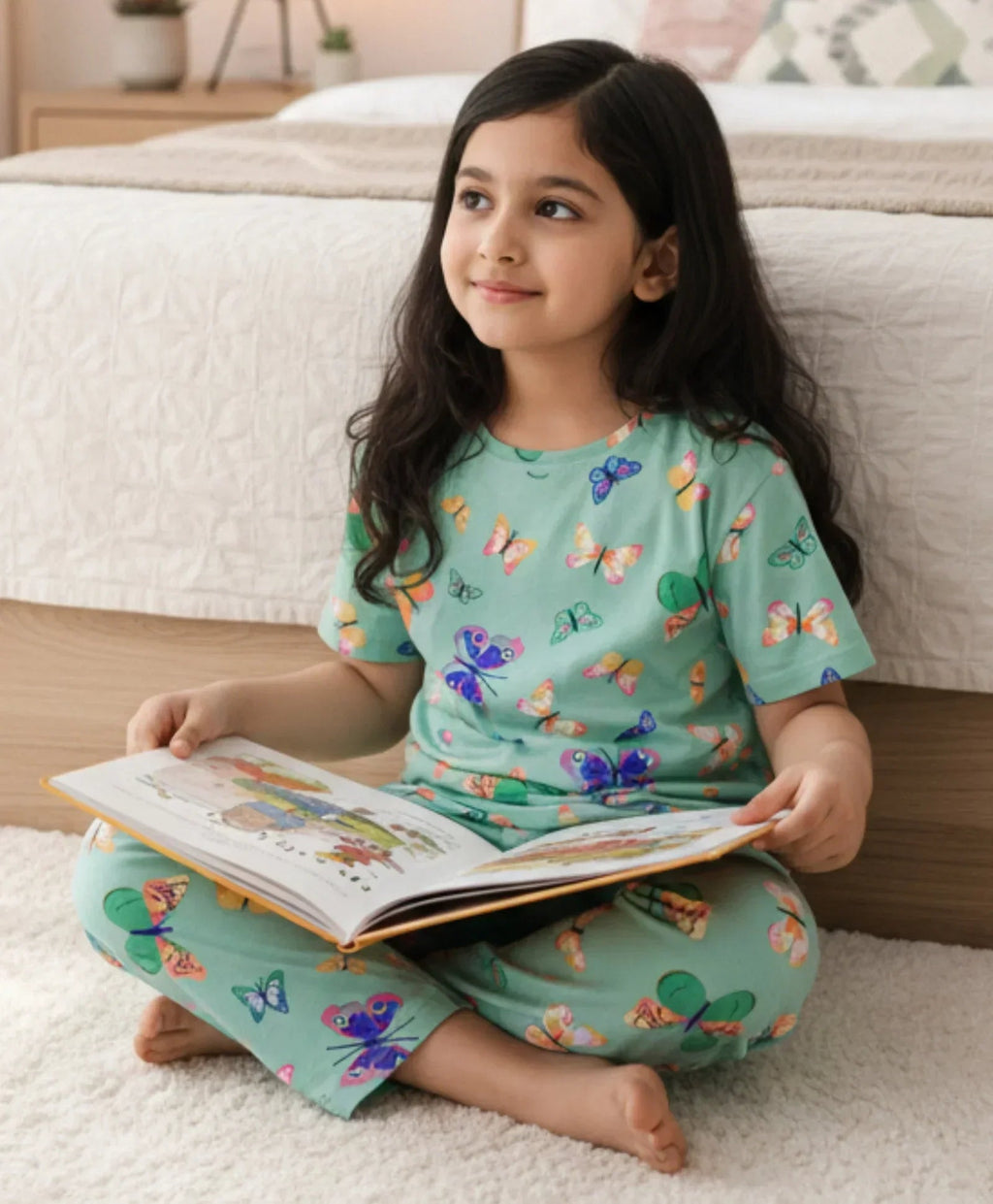 BUTTERFLY GREEN SHORT SLEEVE PYJAMA SET - GREEN