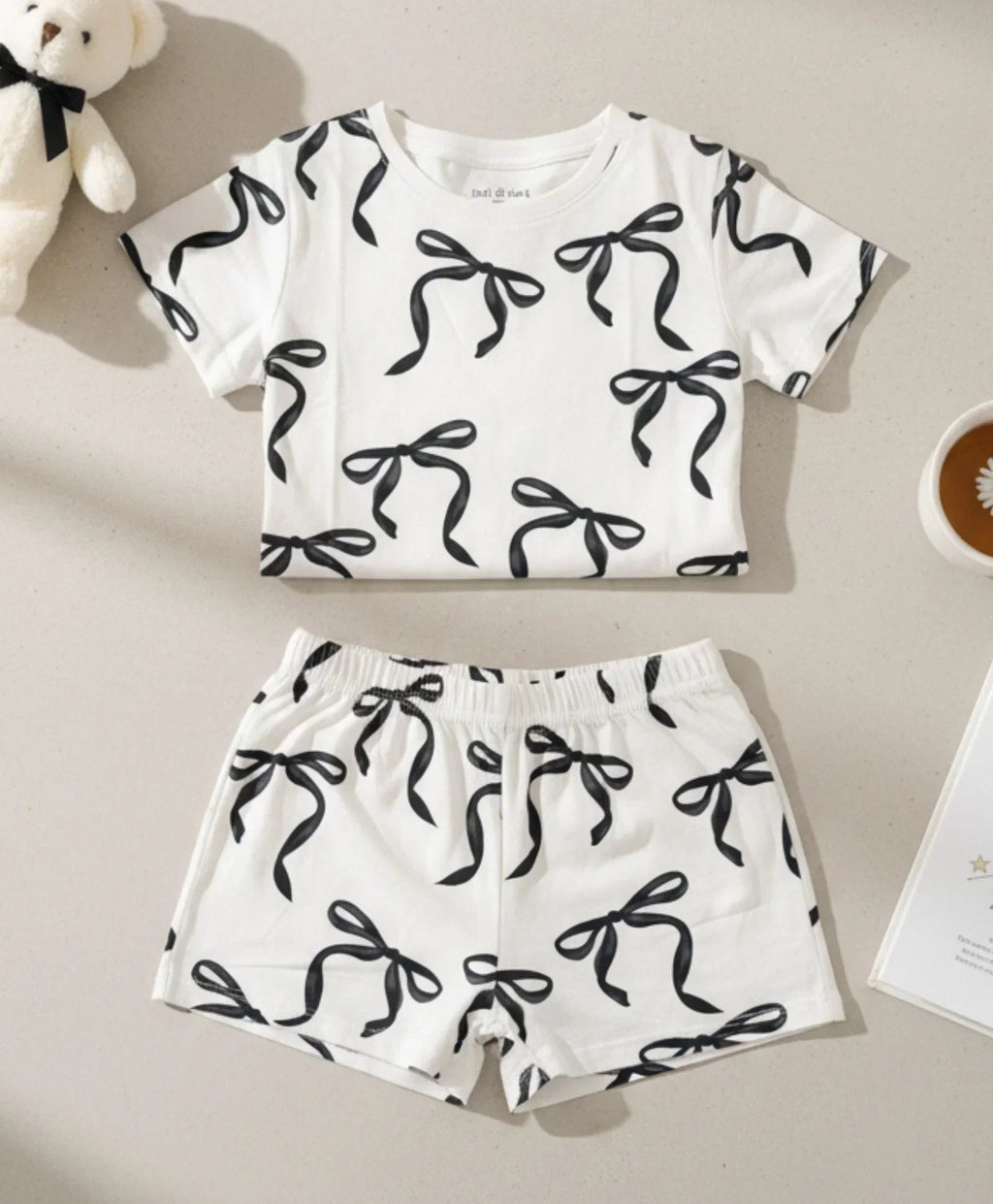 BLACK BOW SLEEPWEAR SHORT SET - BLACK