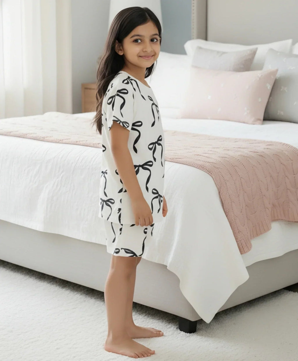 BLACK BOW SLEEPWEAR SHORT SET - BLACK